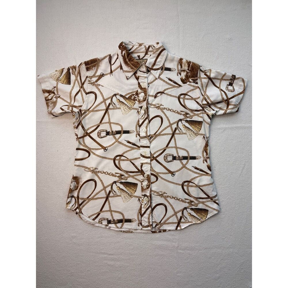 Bit & Bridle Ladies Western Horse Print Button Front Shirt Small